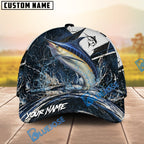 BlueJose Fishing Black White Crack Texture Splash Personalized Name Classic 3D Cap (13 Breeds)