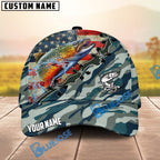 BlueJose Fishing American Flag Blue Camouflage Personalized Name Classic 3D Cap (13 Breeds)