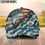 BlueJose Fishing American Flag Blue Camouflage Personalized Name Classic 3D Cap (13 Breeds)