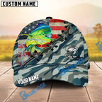 BlueJose Fishing American Flag Blue Camouflage Personalized Name Classic 3D Cap (13 Breeds)
