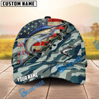 BlueJose Fishing American Flag Blue Camouflage Personalized Name Classic 3D Cap (13 Breeds)