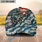 BlueJose Fishing American Flag Blue Camouflage Personalized Name Classic 3D Cap (13 Breeds)