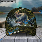 BlueJose Fishing Woodland Camouflage Water Splash Personalized Name Classic 3D Cap (13 Breeds)