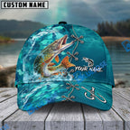 BlueJose Fishing Aqua Camouflage Lace Up Personalized Name Classic 3D Cap (13 Breeds)