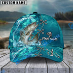 BlueJose Fishing Aqua Camouflage Lace Up Personalized Name Classic 3D Cap (13 Breeds)