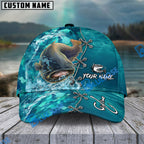 BlueJose Fishing Aqua Camouflage Lace Up Personalized Name Classic 3D Cap (13 Breeds)