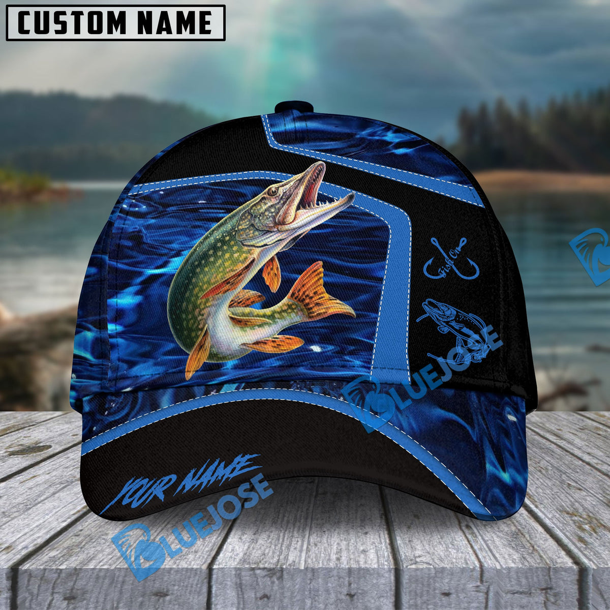 BlueJose Fishing Blue Water Outdoor Personalized Name Classic 3D Cap (13 Breeds)