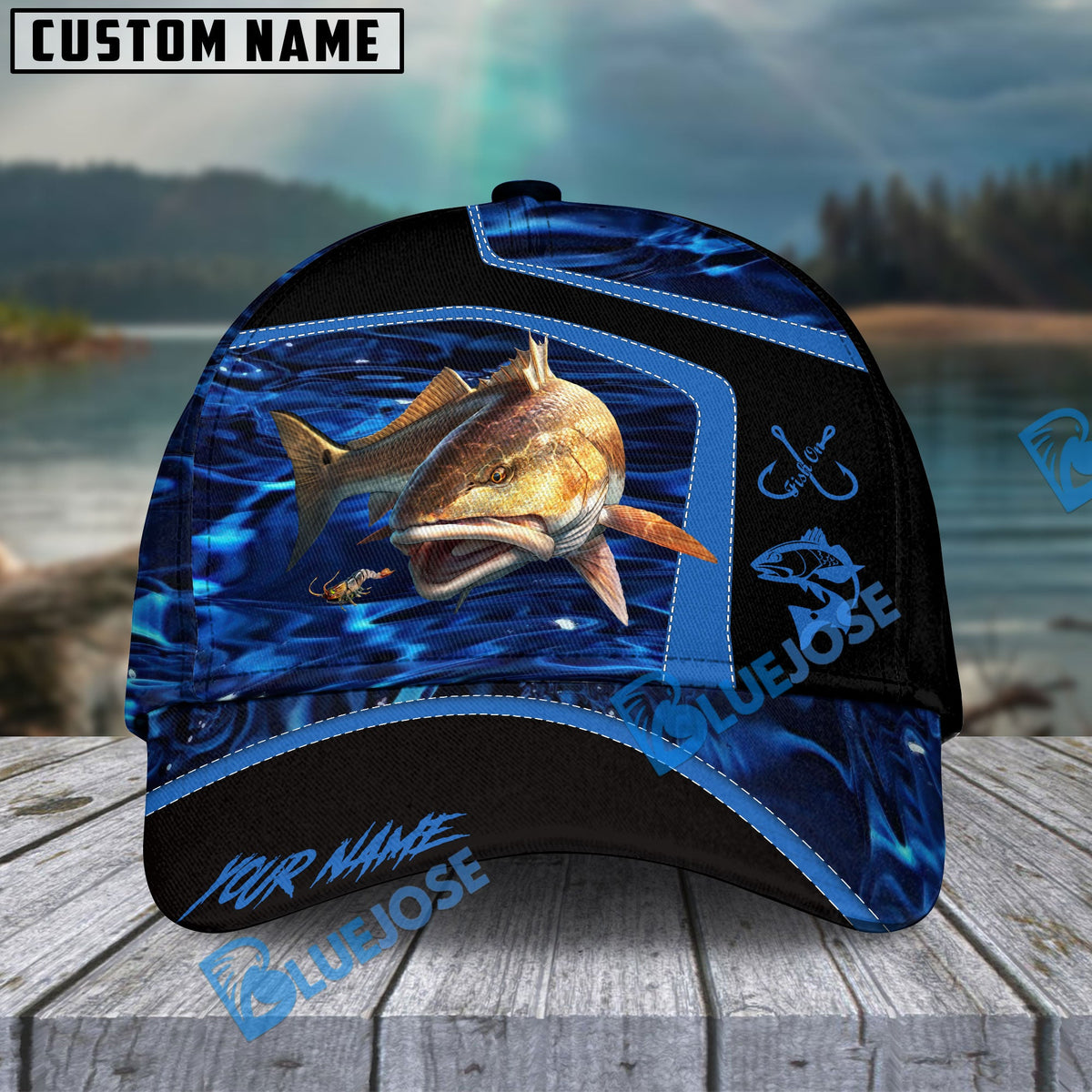 BlueJose Fishing Blue Water Outdoor Personalized Name Classic 3D Cap (13 Breeds)