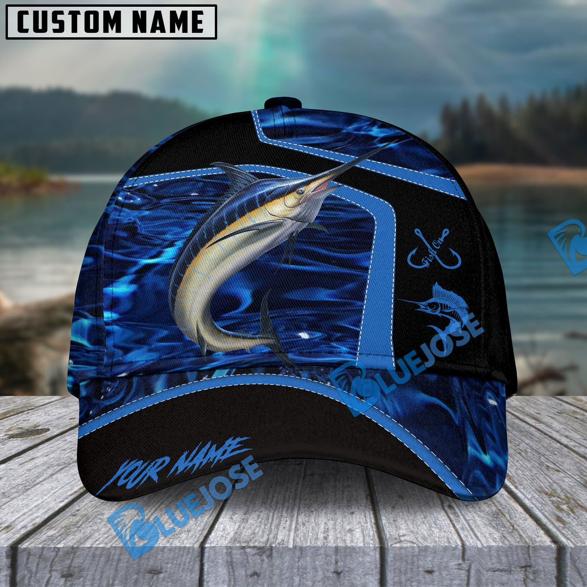 BlueJose Fishing Blue Water Outdoor Personalized Name Classic 3D Cap (13 Breeds)