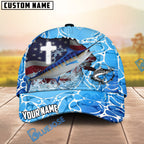 BlueJose Fishing Christian Cross Outdoorsman American Personalized Name Classic 3D Cap (13 Breeds)