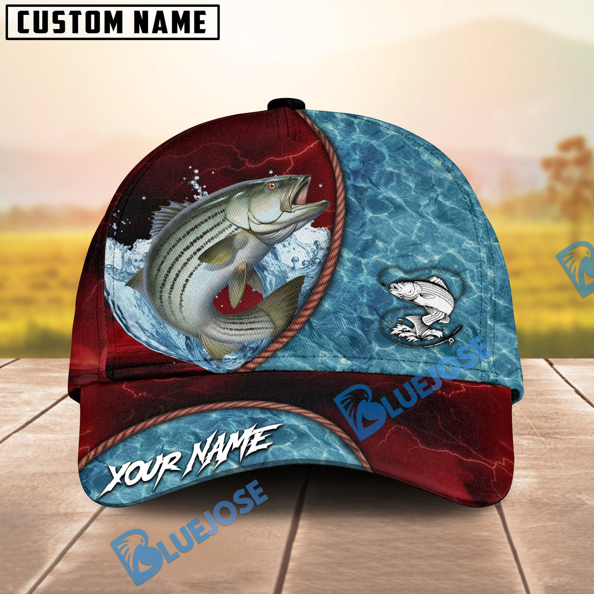 BlueJose Fishing Red Lightning Water Texture Rope Personalized Name Classic 3D Cap (13 Breeds)