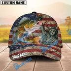 BlueJose Fishing Vintage USA Flag Statue Of Liberty Personalized Name Classic 3D Cap (13 Breeds)