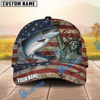 BlueJose Fishing Vintage USA Flag Statue Of Liberty Personalized Name Classic 3D Cap (13 Breeds)