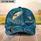 BlueJose Fishing Ocean Blue Underwater Texture Personalized Name Classic 3D Cap (13 Breeds)