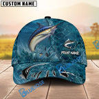 BlueJose Fishing Ocean Blue Underwater Texture Personalized Name Classic 3D Cap (13 Breeds)