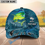 BlueJose Fishing Ocean Blue Underwater Texture Personalized Name Classic 3D Cap (13 Breeds)