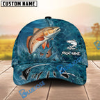 BlueJose Fishing Ocean Blue Underwater Texture Personalized Name Classic 3D Cap (13 Breeds)