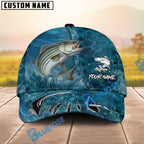 BlueJose Fishing Ocean Blue Underwater Texture Personalized Name Classic 3D Cap (13 Breeds)