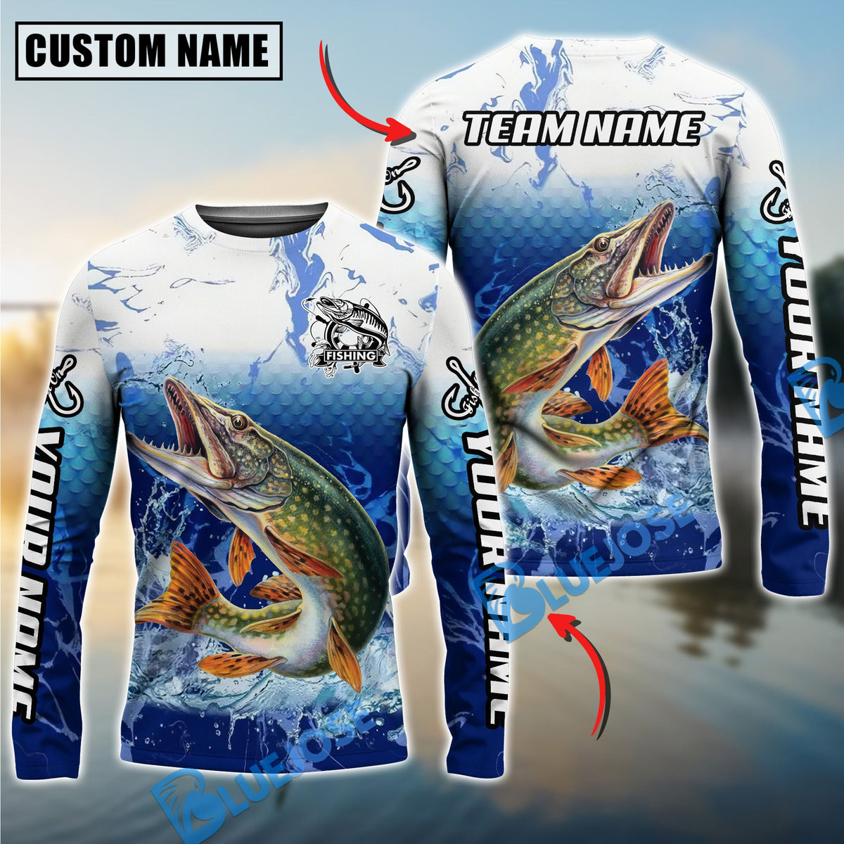 BlueJose Fishing Freshwater Strike Legend Custom Name & Team Name 3D Shirts (12 Breeds)