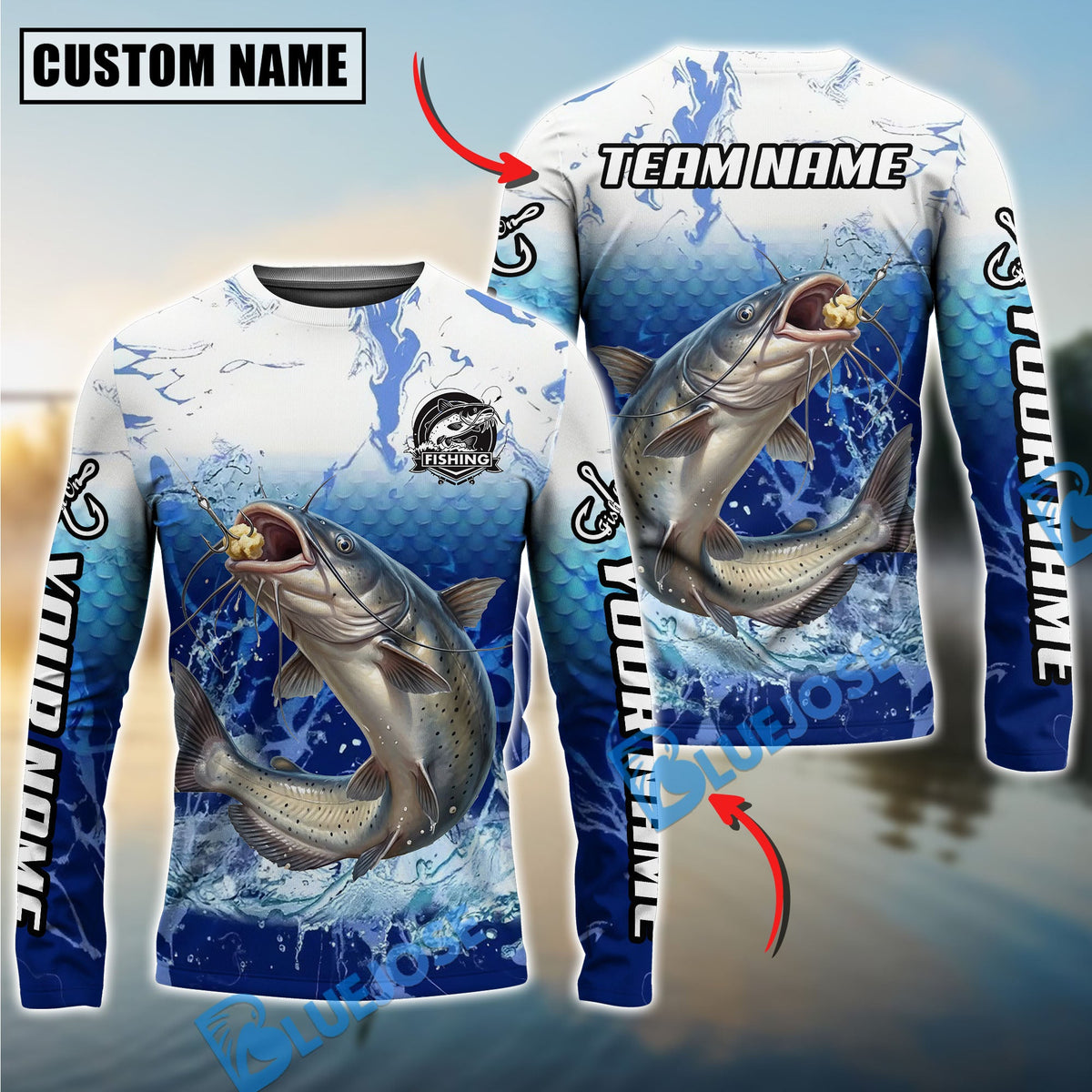 BlueJose Fishing Freshwater Strike Legend Custom Name & Team Name 3D Shirts (12 Breeds)