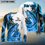 BlueJose Fishing Blue Flame Smoke Design Custom Name & Team Name 3D Shirts (12 Breeds)