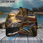 BlueJose Fishing Rustic Wooden American Flag Personalized Name Classic 3D Cap (13 Breeds)