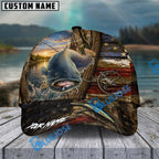 BlueJose Fishing Rustic Wooden American Flag Personalized Name Classic 3D Cap (13 Breeds)