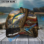 BlueJose Fishing Rustic Wooden American Flag Personalized Name Classic 3D Cap (13 Breeds)