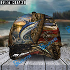 BlueJose Fishing Rustic Wooden American Flag Personalized Name Classic 3D Cap (13 Breeds)