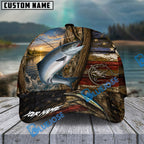 BlueJose Fishing Rustic Wooden American Flag Personalized Name Classic 3D Cap (13 Breeds)