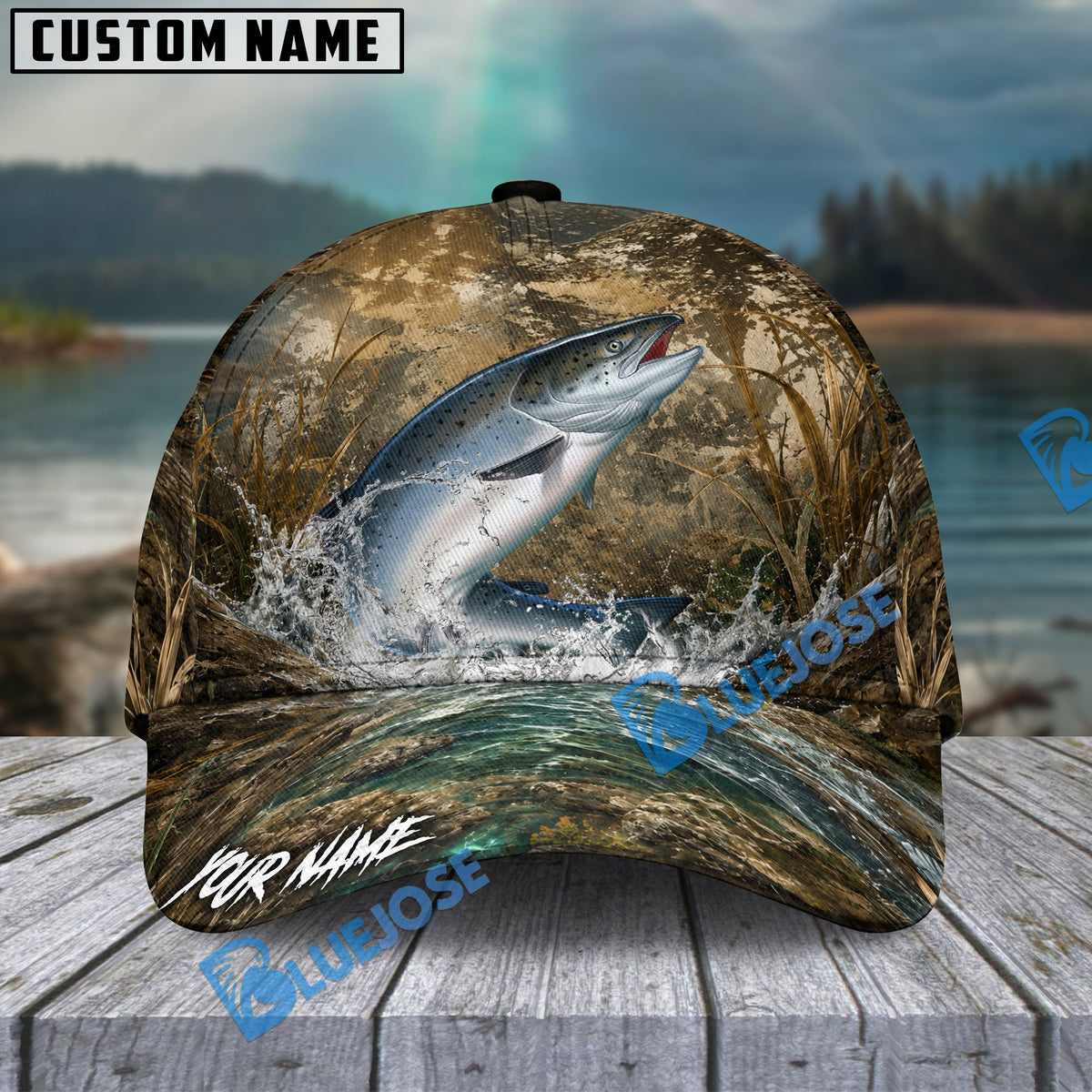 BlueJose Fishing Camo Splash Lure Personalized Name Classic 3D Cap (13 Breeds)