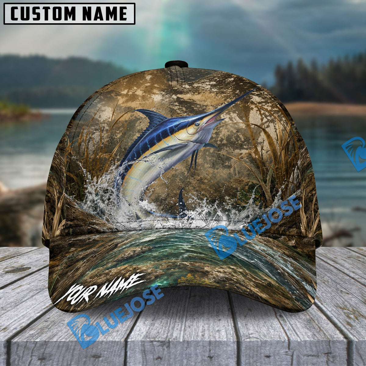 BlueJose Fishing Camo Splash Lure Personalized Name Classic 3D Cap (13 Breeds)