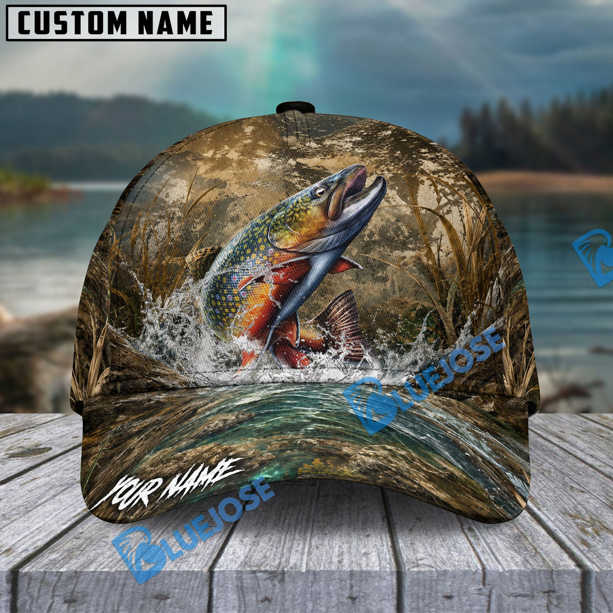 BlueJose Fishing Camo Splash Lure Personalized Name Classic 3D Cap (13 Breeds)