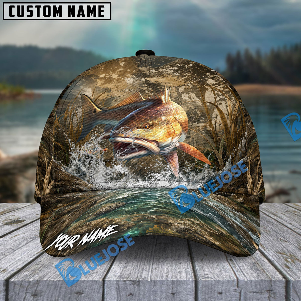 BlueJose Fishing Camo Splash Lure Personalized Name Classic 3D Cap (13 Breeds)