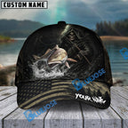 BlueJose Fishing Reaper Dark American Flag Personalized Name Classic 3D Cap (13 Breeds)