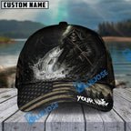 BlueJose Fishing Reaper Dark American Flag Personalized Name Classic 3D Cap (13 Breeds)
