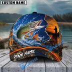 BlueJose Fishing Blue Sunset Ocean Camo Personalized Name Classic 3D Cap (13 Breeds)