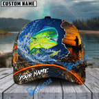 BlueJose Fishing Blue Sunset Ocean Camo Personalized Name Classic 3D Cap (13 Breeds)