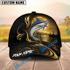 BlueJose Fishing Moonlight Gold Ocean Personalized Name Classic 3D Cap (13 Breeds)