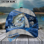 BlueJose Fishing Splash Water Fish Scale Lake View Personalized Name Classic 3D Cap (13 Breeds)