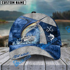 BlueJose Fishing Splash Water Fish Scale Lake View Personalized Name Classic 3D Cap (13 Breeds)