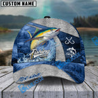 BlueJose Fishing Splash Water Fish Scale Lake View Personalized Name Classic 3D Cap (13 Breeds)