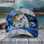 BlueJose Fishing Splash Water Fish Scale Lake View Personalized Name Classic 3D Cap (13 Breeds)