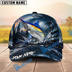 BlueJose Fishing Dark Blue Ocean Splash Personalized Name Classic 3D Cap (13 Breeds)