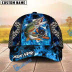 BlueJose Fishing Blue Flame Fishing Gear Design Personalized Name Classic 3D Cap (13 Breeds)