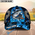 BlueJose Fishing Blue Flame Fishing Gear Design Personalized Name Classic 3D Cap (13 Breeds)