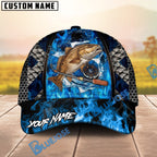 BlueJose Fishing Blue Flame Fishing Gear Design Personalized Name Classic 3D Cap (13 Breeds)