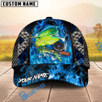 BlueJose Fishing Blue Flame Fishing Gear Design Personalized Name Classic 3D Cap (13 Breeds)