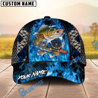 BlueJose Fishing Blue Flame Fishing Gear Design Personalized Name Classic 3D Cap (13 Breeds)