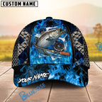 BlueJose Fishing Blue Flame Fishing Gear Design Personalized Name Classic 3D Cap (13 Breeds)
